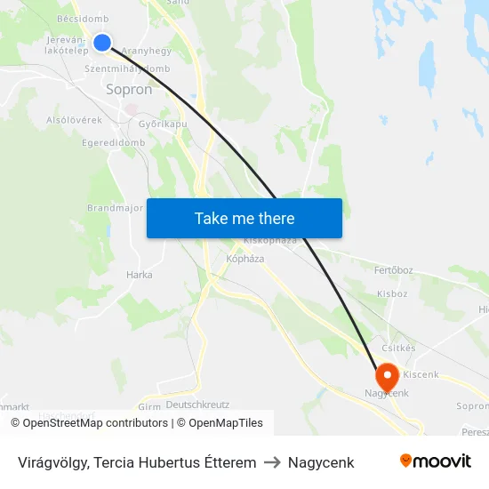 Virágvölgy, Tercia Hubertus Étterem to Nagycenk map