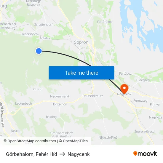 Görbehalom, Fehér Híd to Nagycenk map