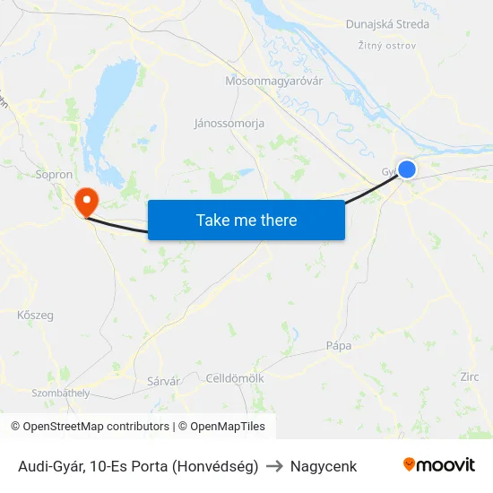 Audi-Gyár, 10-Es Porta (Honvédség) to Nagycenk map