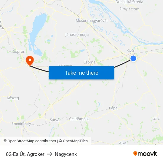 82-Es Út, Agroker to Nagycenk map