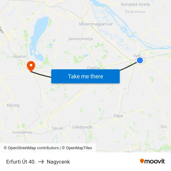 Erfurti Út 40. to Nagycenk map