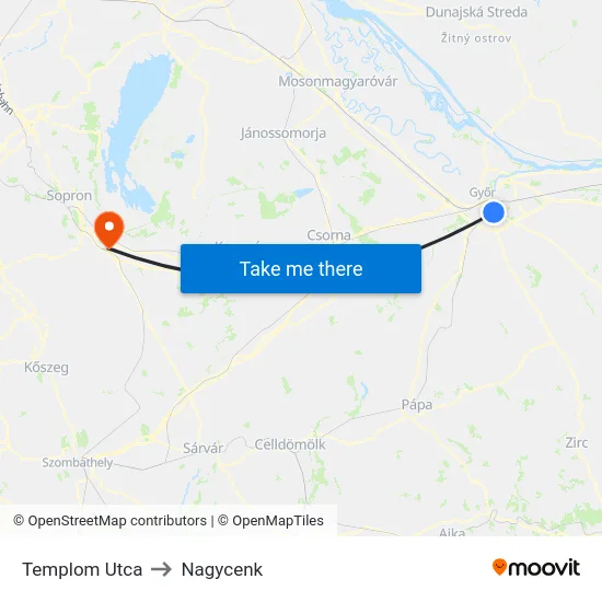 Templom Utca to Nagycenk map
