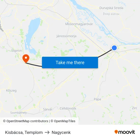 Kisbácsa, Templom to Nagycenk map