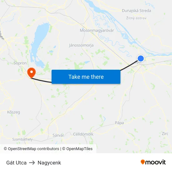 Gát Utca to Nagycenk map