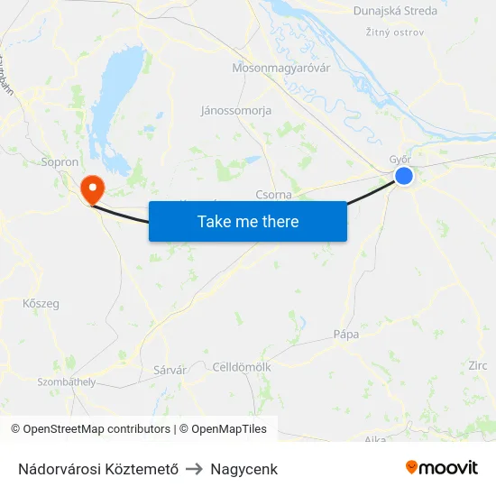 Nádorvárosi Köztemető to Nagycenk map