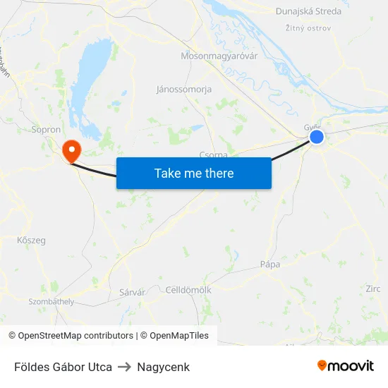 Földes Gábor Utca to Nagycenk map