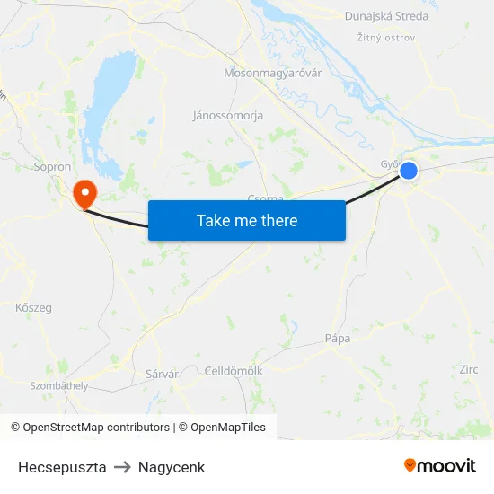 Hecsepuszta to Nagycenk map