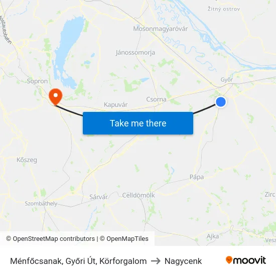 Ménfőcsanak, Győri Út, Körforgalom to Nagycenk map