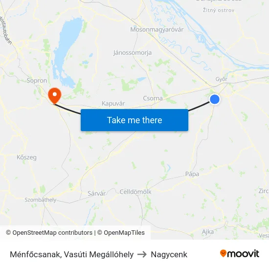 Ménfőcsanak, Vasúti Megállóhely to Nagycenk map
