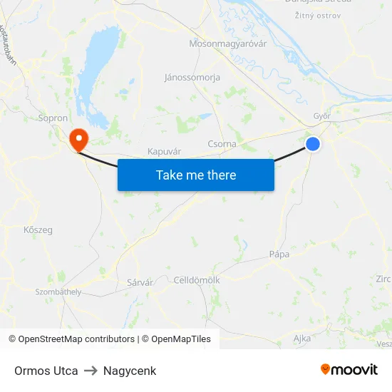 Ormos Utca to Nagycenk map