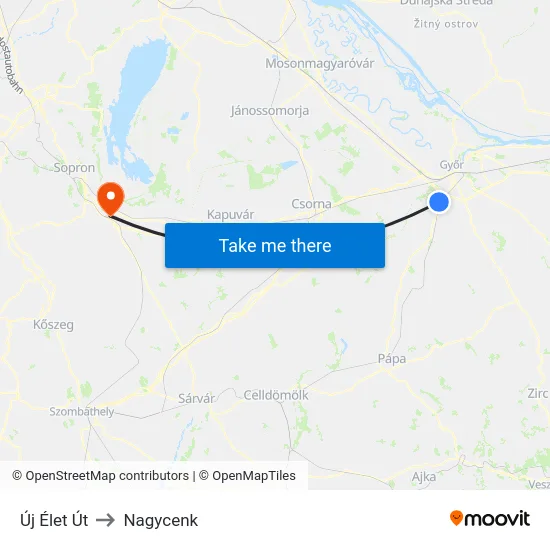 Új Élet Út to Nagycenk map