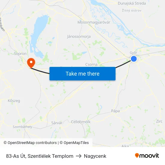 83-As Út, Szentlélek Templom to Nagycenk map