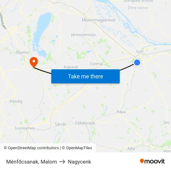 Ménfőcsanak, Malom to Nagycenk map
