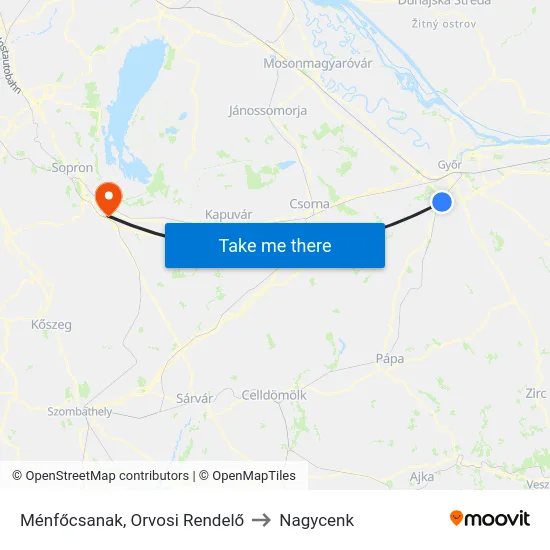 Ménfőcsanak, Orvosi Rendelő to Nagycenk map