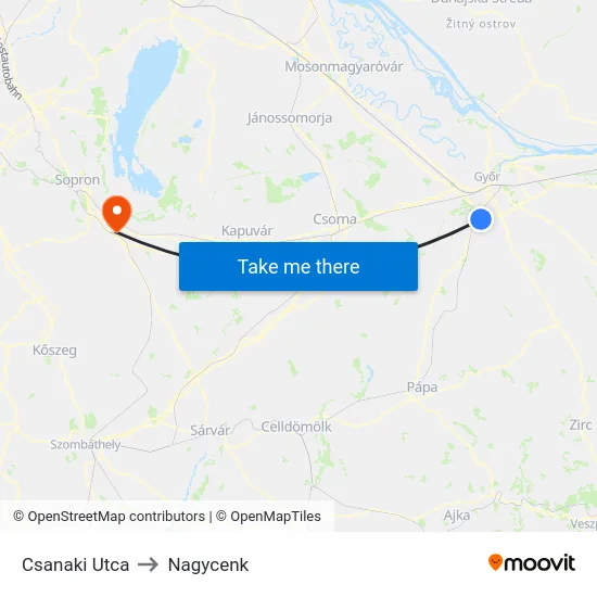 Csanaki Utca to Nagycenk map