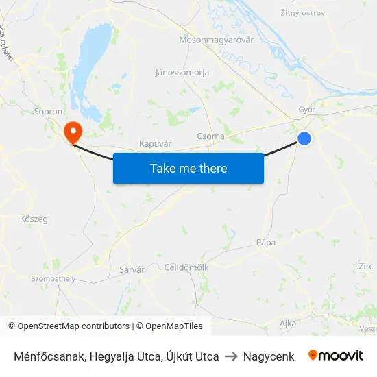Ménfőcsanak, Hegyalja Utca, Újkút Utca to Nagycenk map