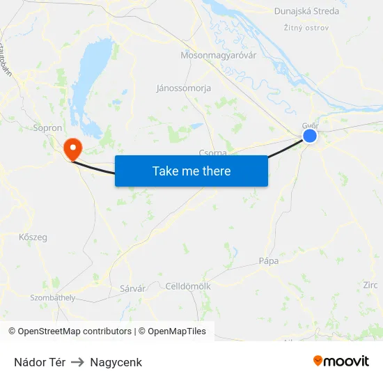 Nádor Tér to Nagycenk map