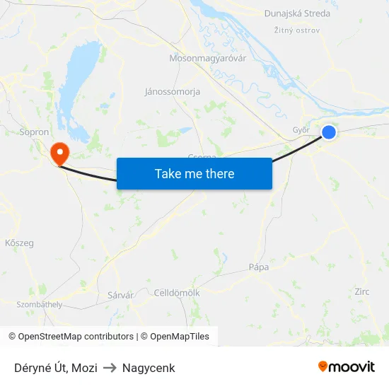 Déryné Út, Mozi to Nagycenk map