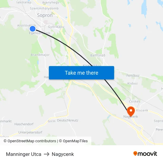 Manninger Utca to Nagycenk map