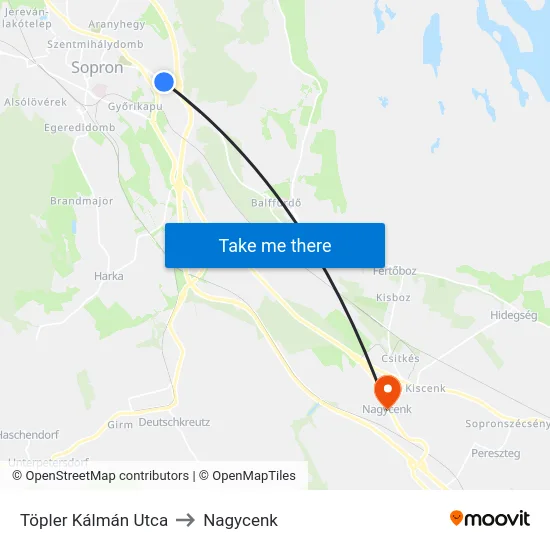 Töpler Kálmán Utca to Nagycenk map