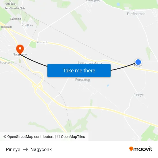 Pinnye to Nagycenk map