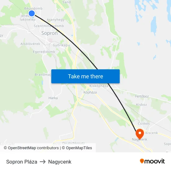 Sopron Pláza to Nagycenk map