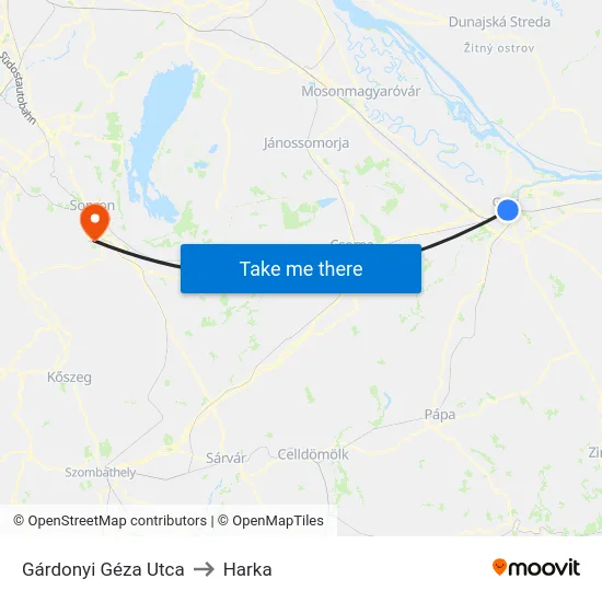 Gárdonyi Géza Utca to Harka map