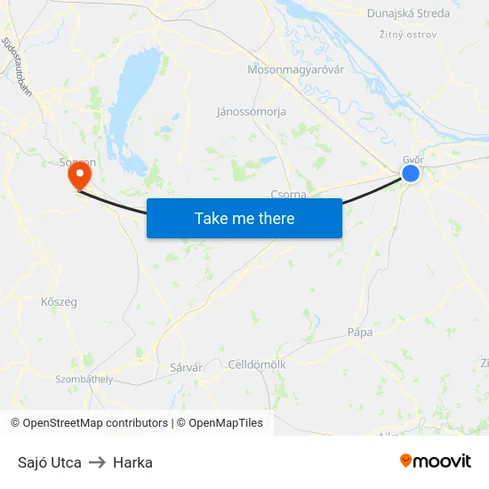 Sajó Utca to Harka map