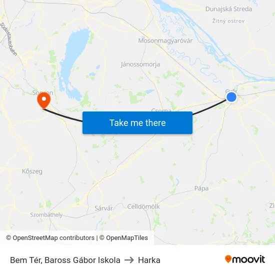 Bem Tér, Baross Gábor Iskola to Harka map