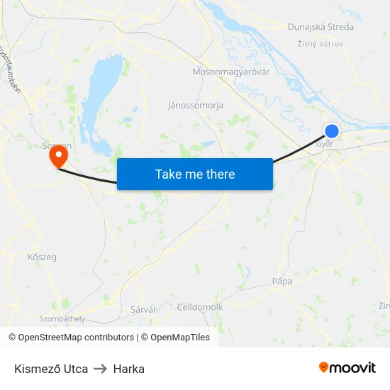 Kismező Utca to Harka map