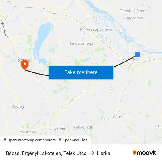 Bácsa, Ergényi Lakótelep, Telek Utca to Harka map