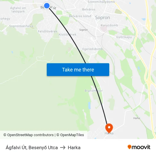 Ágfalvi Út, Besenyő Utca to Harka map