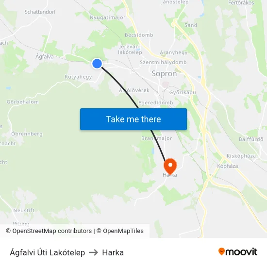 Ágfalvi Úti Lakótelep to Harka map