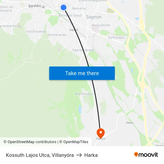 Kossuth Lajos Utca, Villanyóra to Harka map