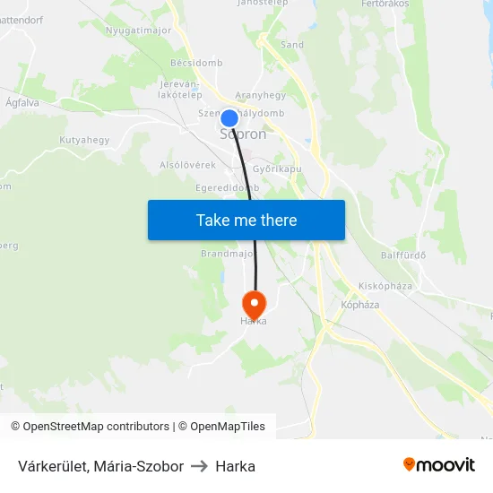 Várkerület, Mária-Szobor to Harka map