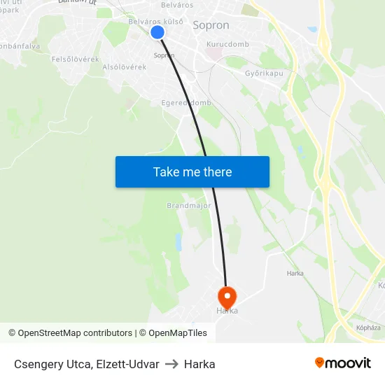 Csengery Utca, Elzett-Udvar to Harka map