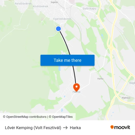 Lővér Kemping (Volt Fesztivál) to Harka map