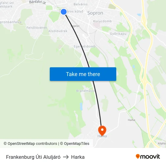 Frankenburg Úti Aluljáró to Harka map