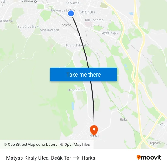 Mátyás Király Utca, Deák Tér to Harka map