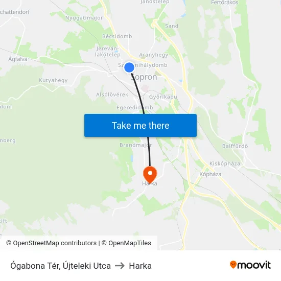 Ógabona Tér, Újteleki Utca to Harka map