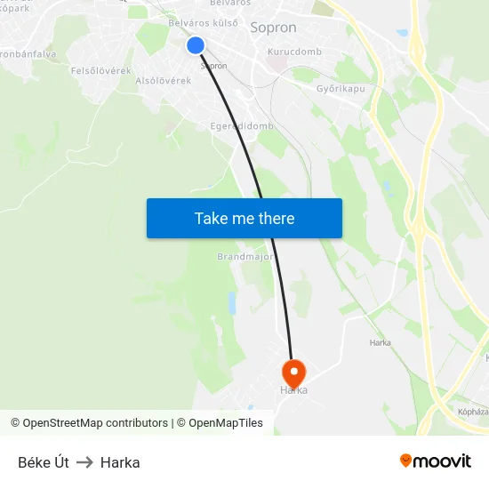 Béke Út to Harka map