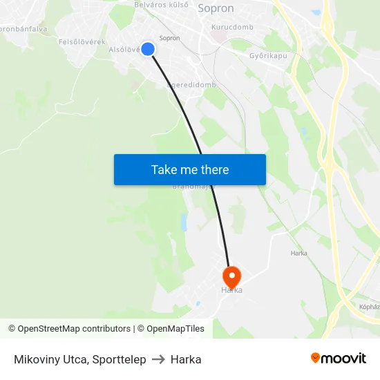 Mikoviny Utca, Sporttelep to Harka map