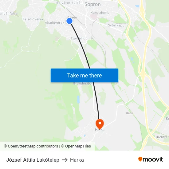 József Attila Lakótelep to Harka map