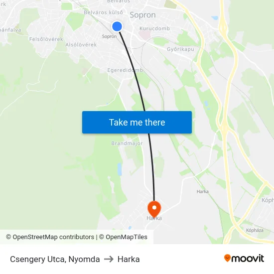 Csengery Utca, Nyomda to Harka map