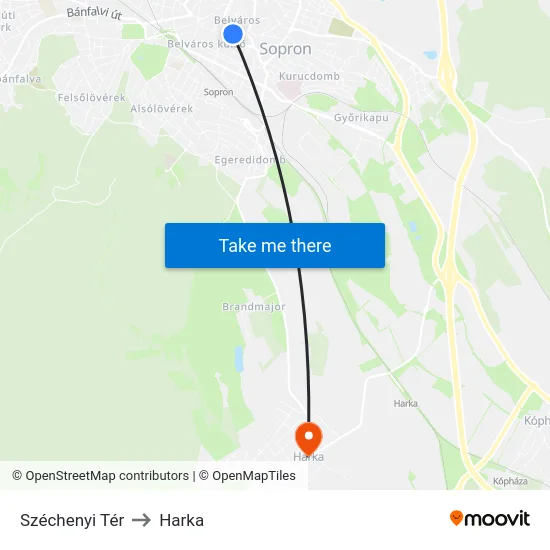 Széchenyi Tér to Harka map
