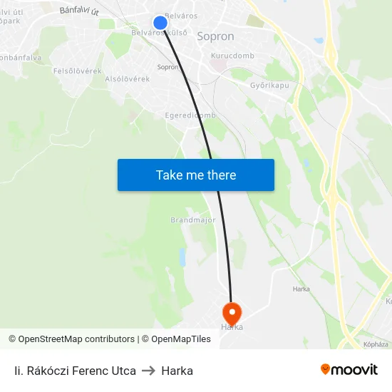 Ii. Rákóczi Ferenc Utca to Harka map