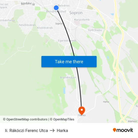 Ii. Rákóczi Ferenc Utca to Harka map