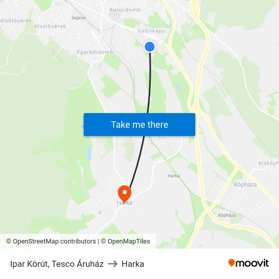 Ipar Körút, Tesco Áruház to Harka map