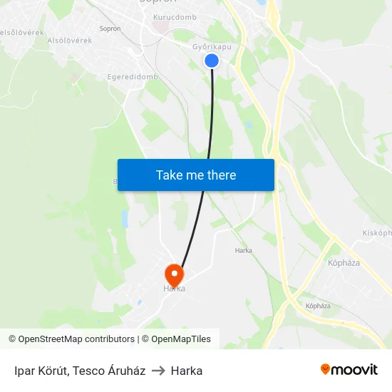 Ipar Körút, Tesco Áruház to Harka map