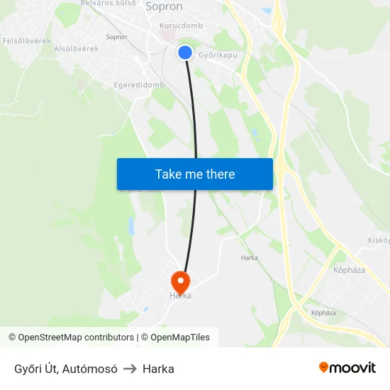 Győri Út, Autómosó to Harka map